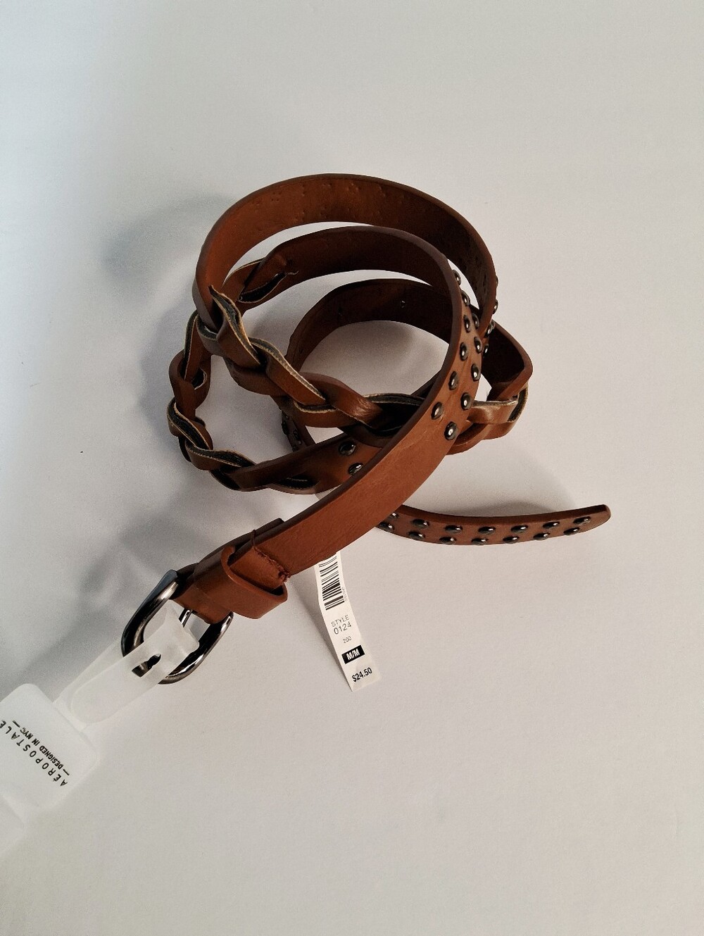 💎Aeropostale Womens Tan Narrow Braided Studded Belt Size Medium Y2K - Picture 1 of 12